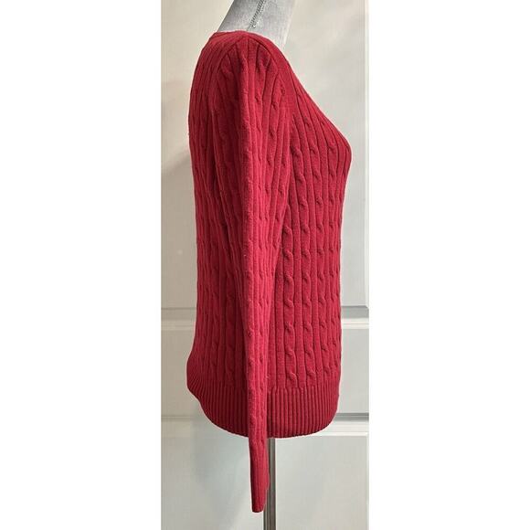 St John’s Bay Cable Birch Knit Jumper Womens Sz M Red Crew Neck Sweater Preppy - Picture 3 of 6